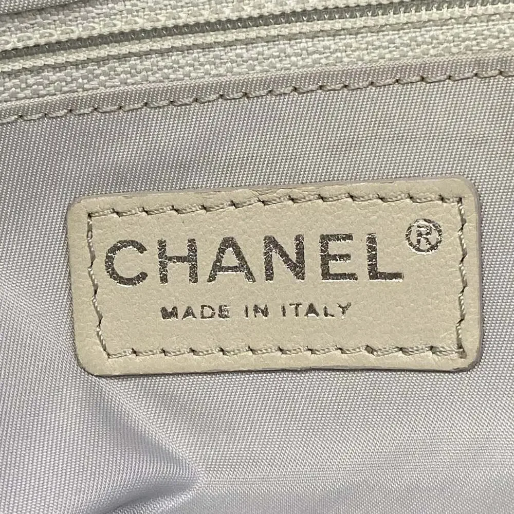 Chanel Paris Biarritz Tote MM Tote Bag Dark Gray Cream Coated Canvas Nylon